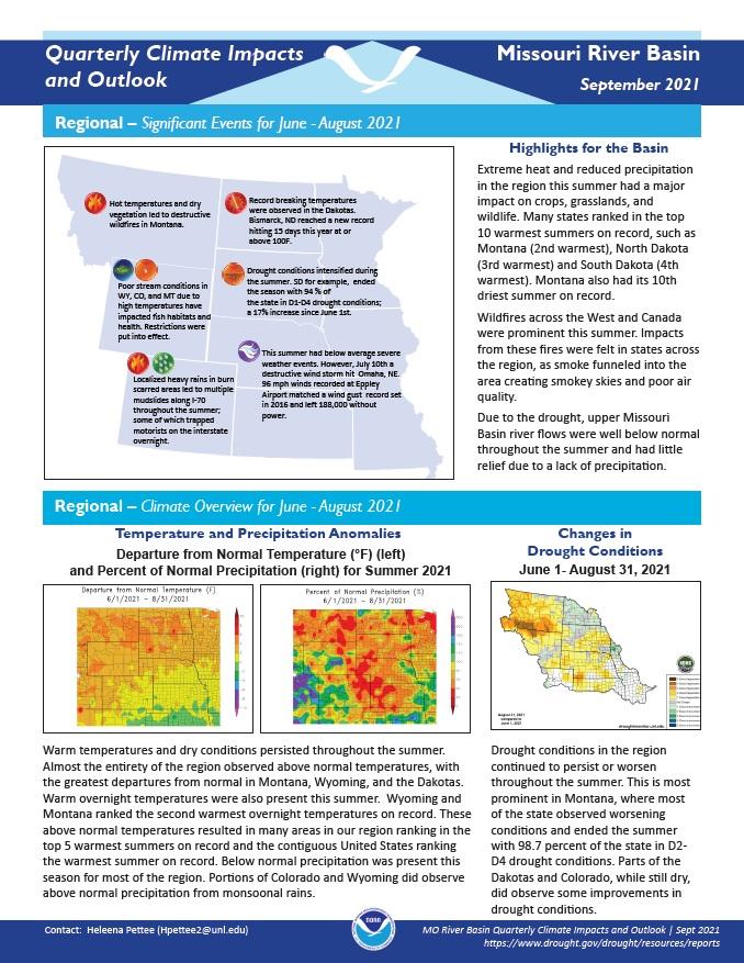 Quarterly Climate Impacts And Outlook For The Missouri River Basin   MO River Basin Summer 2021  